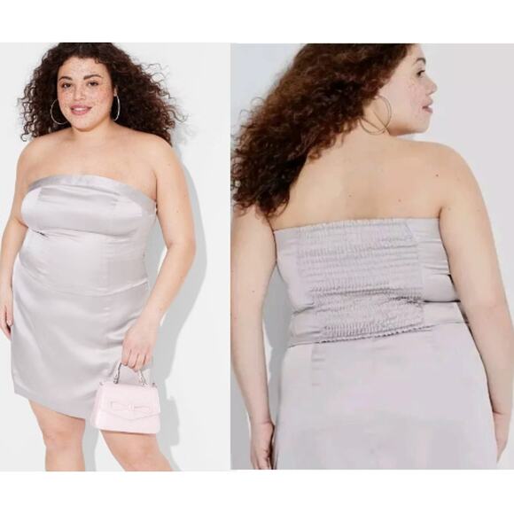 NWT Wild Fable Satin Strapless Slim Fit Bustier Tube Top Silver Women's Size M - Picture 1 of 9